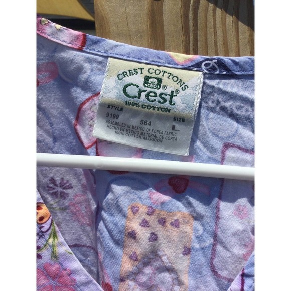 Crest cotton large scrub top womens nurse button pocket komen pink ribbon heart - Picture 7 of 13